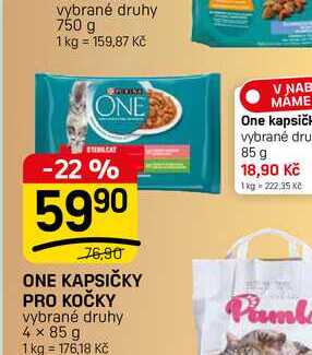 ONE KAPSIČKY PRO KOČKY vybrané druhy 4 x 85 g