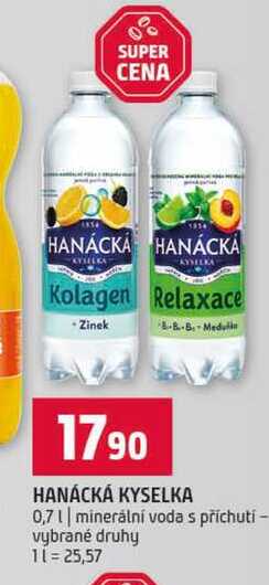 HANÁCKÁ KYSELKA 0,7l minerální voda s příchutí vybrané druhy