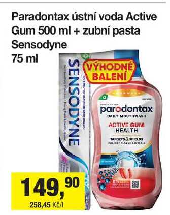 Paradontax ústní voda Active Gum 500 ml + zubní pasta Sensodyne 75 ml