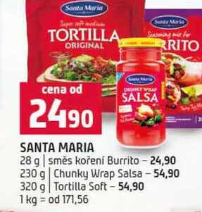 SANTA MARIA 28 g směs koření Burrito 230 g Chunky Wrap Salsa 320 g Tortilla Soft 