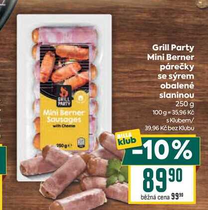 Grill Party Mini Berner párečky se sýrem obalené slaninou 250 g  