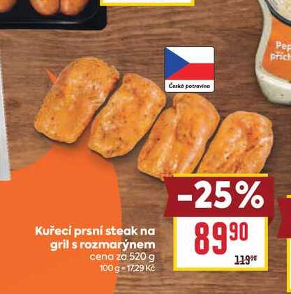 Kuřecí prsní steak na gril s rozmarýnem cena za 520 g 
