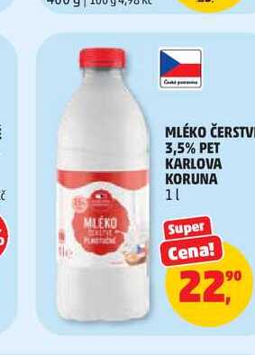 MLÉKO ČERSTVÉ 3,5% PET KARLOVA KORUNA 1l