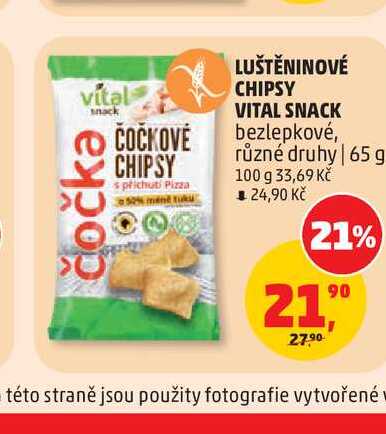 LUŠTĚNINOVÉ CHIPSY VITAL SNACK bezlepkové, různé druhy | 65 g