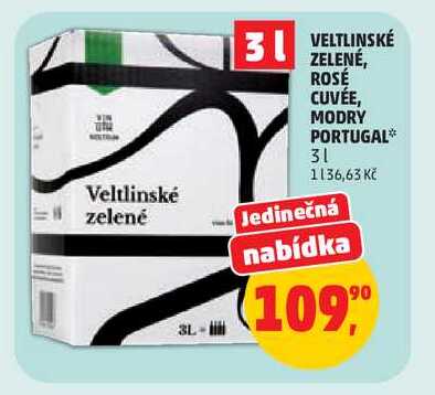 VELTLINSKÉ ZELENÉ, ROSÉ CUVEÉ, MODRÝ PORTUGAL 3l