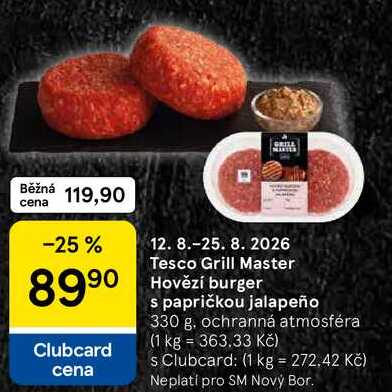 Tesco Grill Master Hovězí burger s papričkou jalapeño, 330 g 