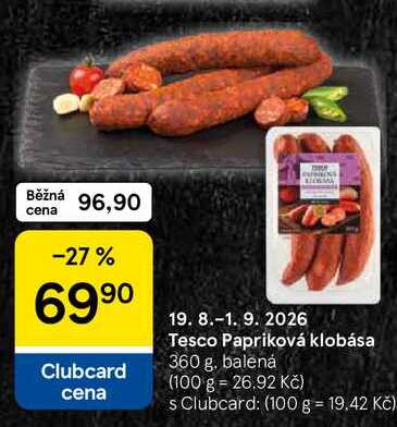 Tesco Papriková klobása, 360 g, balená