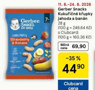 Gerber Snacks Kukuřičné křupky jahoda a banán, 28 g