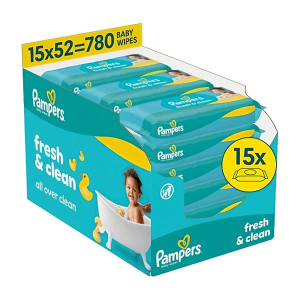 Pampers Ubrousky Fresh Clean Plastic Free (15x 52 ks)