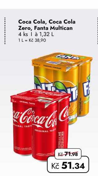 Coca Cola, Coca Cola Zero, Fanta Multican 4 ks à 1,32 L  