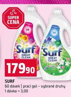 SURF 60 dávek prací gel vybrané druhy 