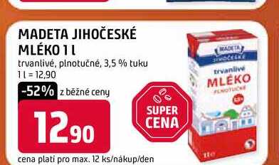 MADETA JIHOČESKÉ MLÉKO 1l trvanlivé, plnotučné, 3,5% tuku 