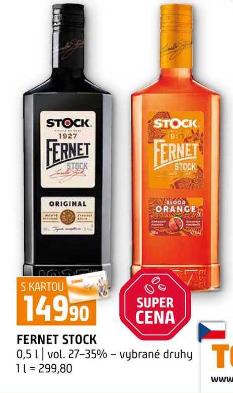 FERNET STOCK 0,5l vol. 27-35% vybrané druhy