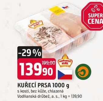 KUŘECÍ PRSA 1000 g s kostí, bez kůže, chlazená