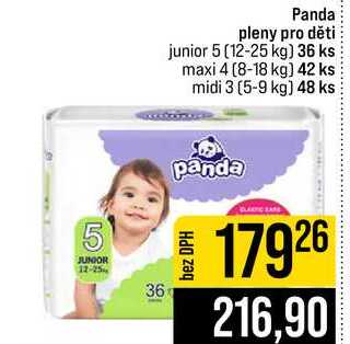 Panda pleny pro děti junior 5 (12-25 kg) 36 ks maxi 4 (8-18 kg) 42 ks midi 3 (5-9 kg) 48 ks