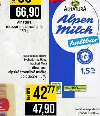 Alnatura alpské trvanlivé mléko polotučné 1,5% 1l