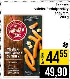 Ponnath vídeňské minipárečky se sýrem 200 g