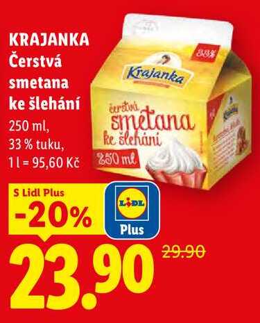 KRAJANKA Čerstvá smetana ke šlehání, 250 ml