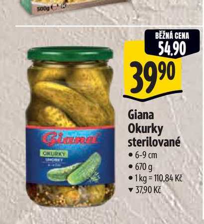   Giana Okurky sterilované 6-9 cm  670 g 