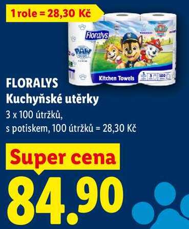 FLORALYS Kuchyňské utěrky, 3 x 100 útržků