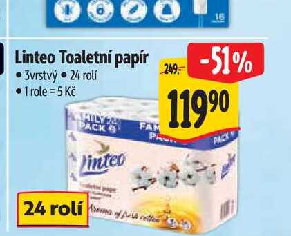 Linteo Toaletní papír 3vrstvý 24 rolí