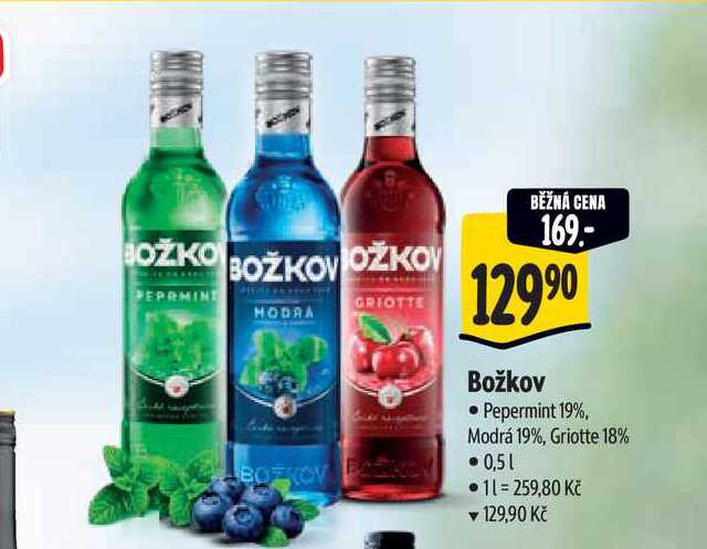 Božkov Pepermint 19%, Modrá 19%, Griotte 18% 0,5 l