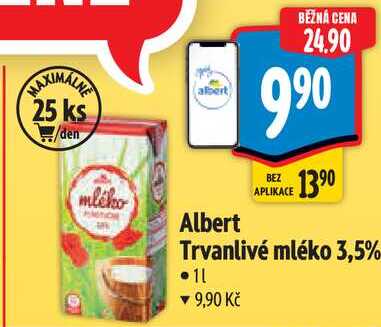 Albert Trvanlivé mléko 3,5%, 1 l