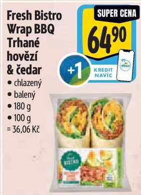 Fresh Bistro Wrap BBQ Trhané hovězí & čedar, 180 g