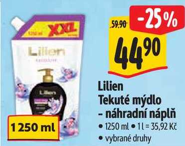 Lilien Tekuté mýdlo - náhradní náplň, 1250 ml
