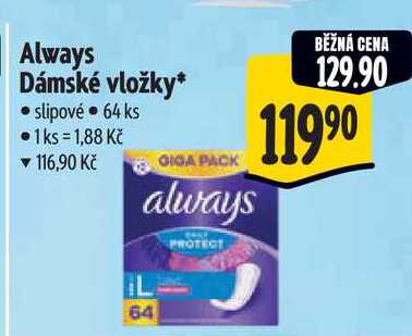Always Dámské vložky, 64 ks 