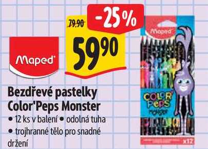 Bezdřevé pastelky Color 'Peps Monster, 12 ks