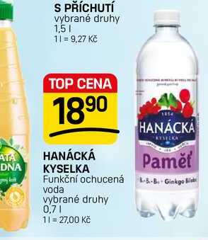 HANÁCKÁ KYSELKA Funkční ochucená voda vybrané druhy 0,7l
