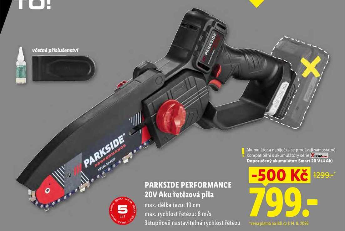 PARKSIDE PERFORMANCE 20V Aku řetězová pila