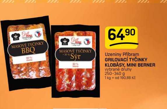 GRILOVACÍ TYČINKY KLOBÁSY, MINI BERNER vybrané druhy 250-340 g