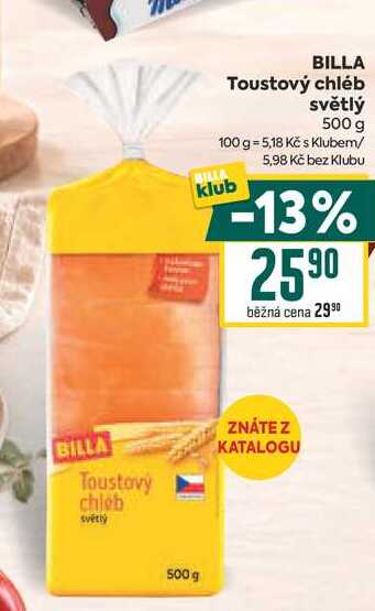BILLA Toustový chléb světlý 500 g