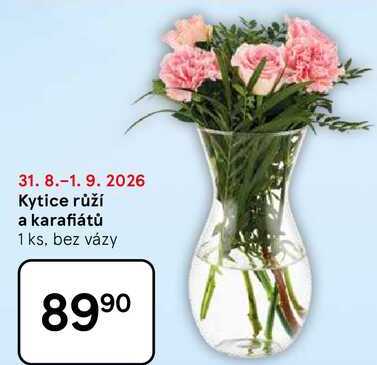 Kytice růží a karafiátů, 1 ks, bez vázy