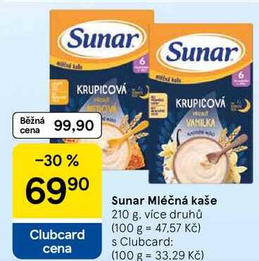 Sunar Mléčná kaše, 210 g, více druhů  