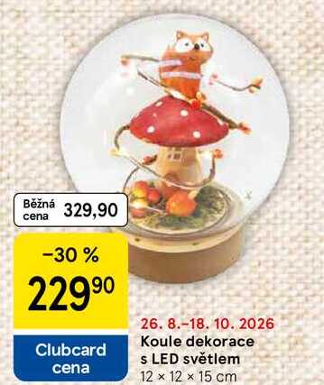 Koule dekorace s LED světlem 12 x 12 x 15 cm