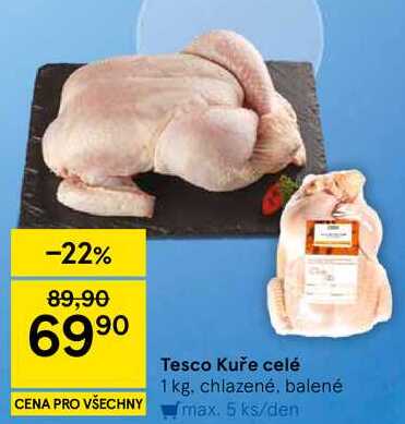 Tesco Kuře celé, 1 kg, chlazené, balené