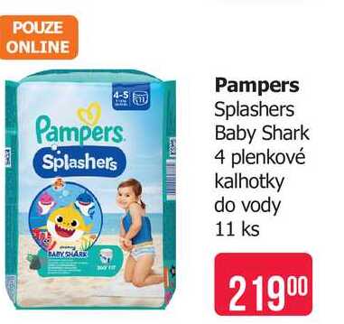 Pampers Splashers Baby Shark 4 plenkové kalhotky do vody 11 ks