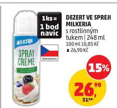 DEZERT VE SPREJI MILKERIA s rostlinným tukem, 248 ml