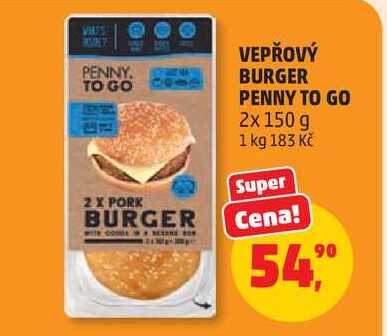 VEPŘOVÝ BURGER PENNY TO GO, 2x 150 g
