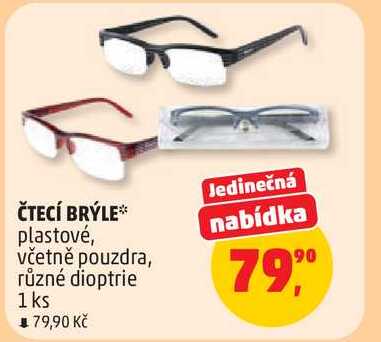 ČTECÍ BRÝLE plastové, nabídka včetně pouzdra, různé dioptrie, 1 ks