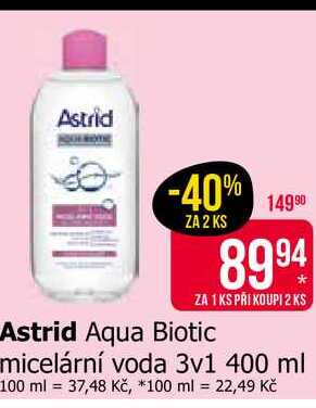 Astrid Aqua Biotic micelární voda 3v1 400 ml