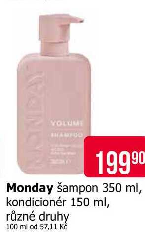 Monday šampon 350 ml, kondicionér 150 ml, různé druhy