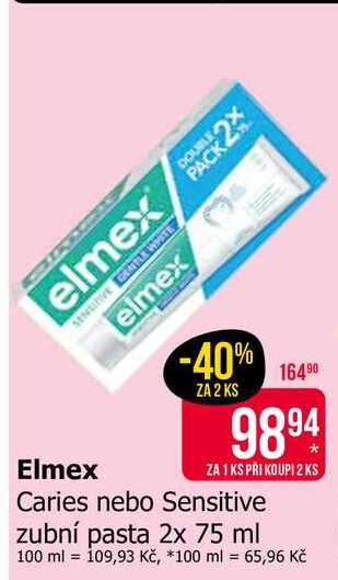 Elmex Caries nebo Sensitive zubní pasta 2x 75 ml