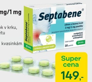 Septabene® citron a bezový květ 3 mg/1 mg vět 3 mg/1 mg 16 pastilek