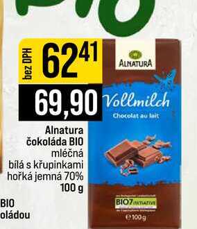 Alnatura čokoláda BIO mléčná bílá s křupinkami hořká jemná 70% 100 g