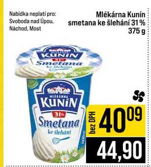 Mlékárna Kunín smetana ke šlehání 31% 375 g