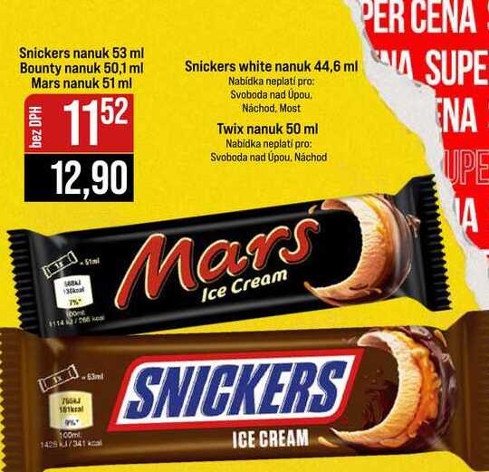 Snickers nanuk 53 ml Bounty nanuk 50,1 ml Mars nanuk 51 ml Snickers white nanuk 44,6 ml
